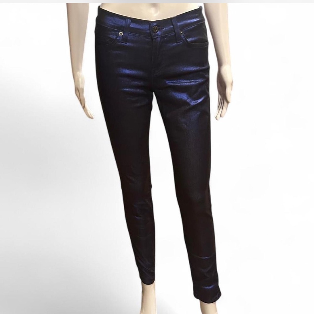 7 For All Mankind Women's Shiny Metallic Blue Jeans